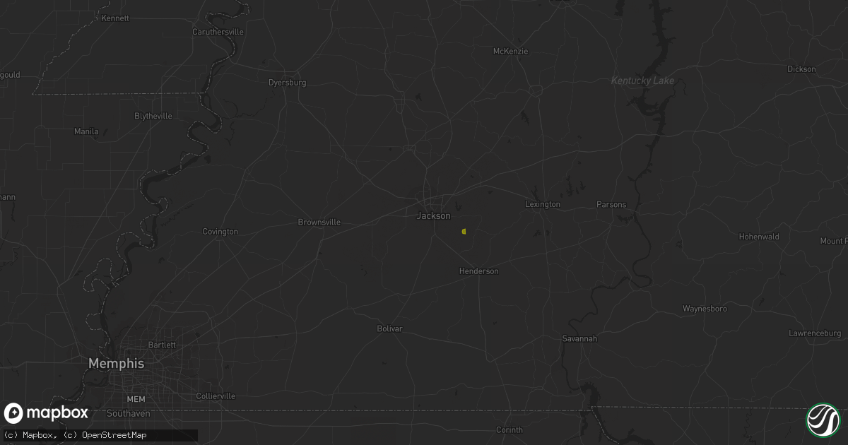 Hail map in Jackson, TN on February 16, 2024