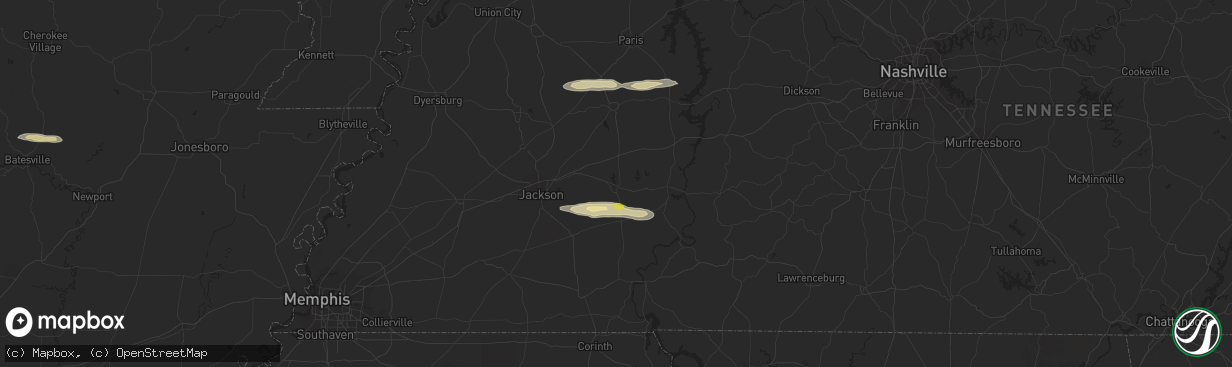 Hail map in Lexington, TN on February 16, 2024