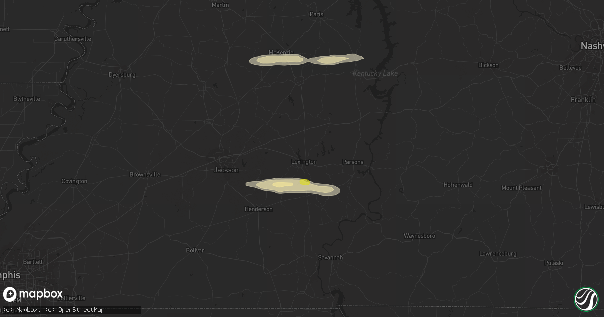 Hail map in Lexington, TN on February 16, 2024