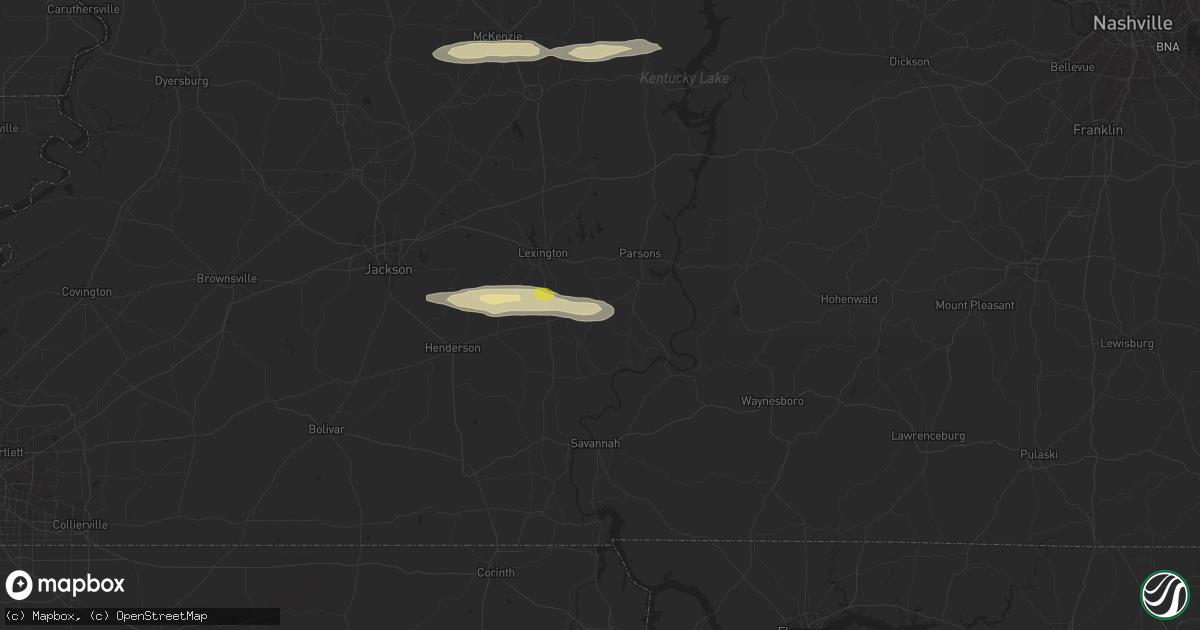 Hail map in Scotts Hill, TN on February 16, 2024