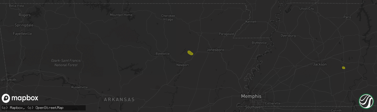 Hail map in Tuckerman, AR on February 16, 2024