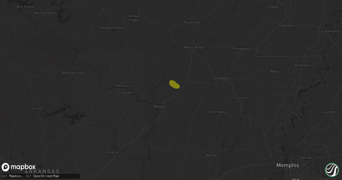 Hail map in Tuckerman, AR on February 16, 2024