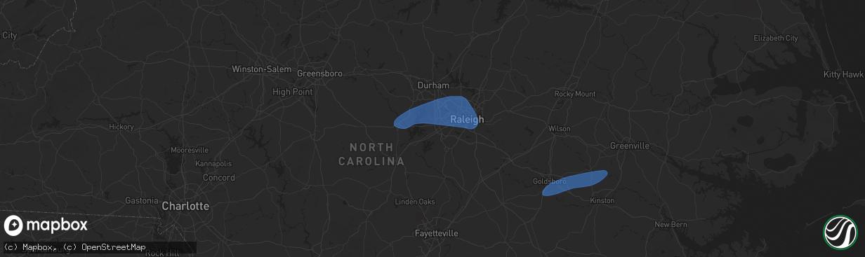 Hail map in Apex, NC on February 16, 2025