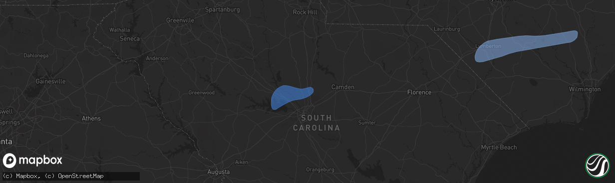 Hail map in Blythewood, SC on February 16, 2025