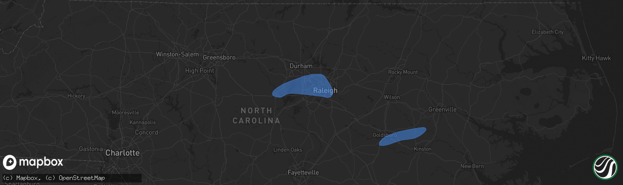 Hail map in Cary, NC on February 16, 2025