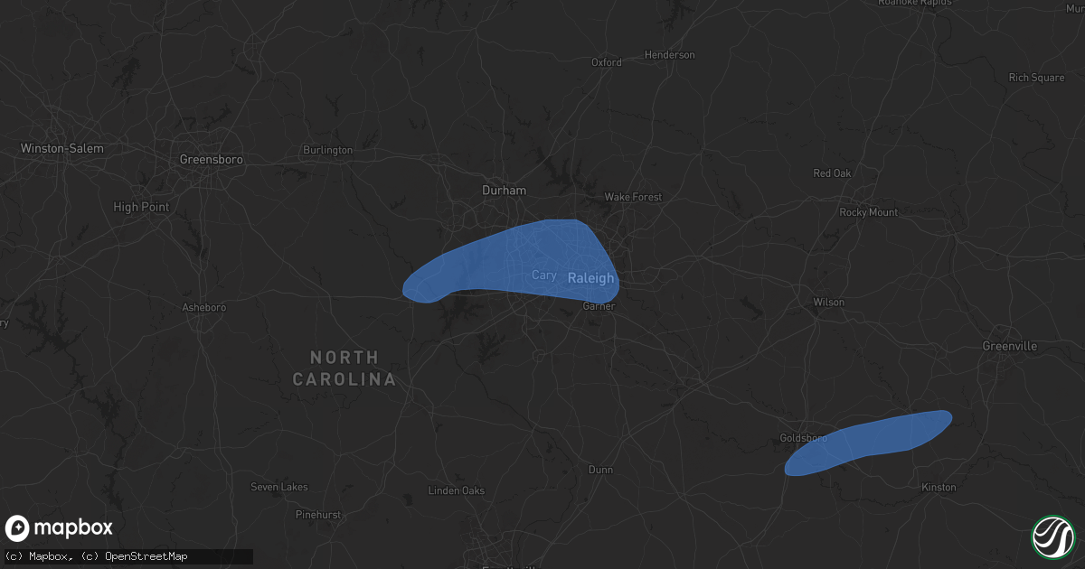 Hail map in Cary, NC on February 16, 2025