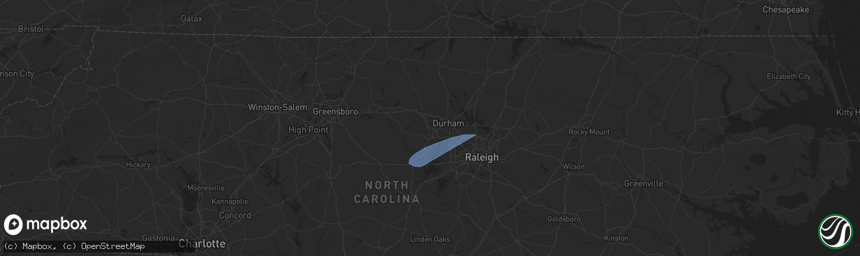 Hail map in Chapel Hill, NC on February 16, 2025