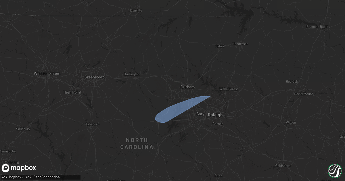 Hail map in Chapel Hill, NC on February 16, 2025