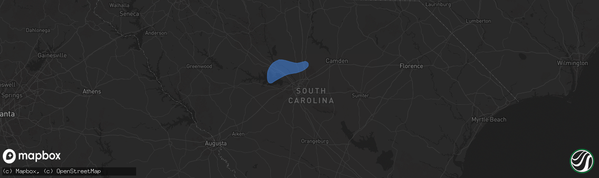 Hail map in Columbia, SC on February 16, 2025