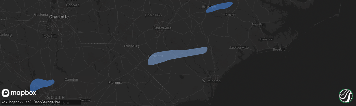 Hail map in Elizabethtown, NC on February 16, 2025