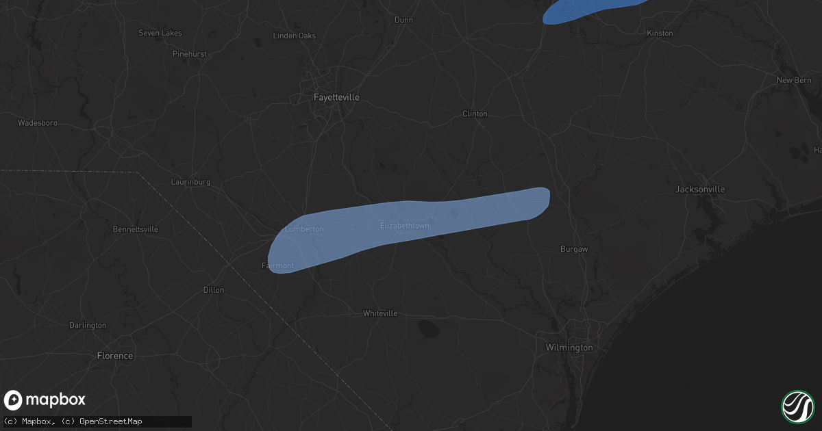 Hail map in Elizabethtown, NC on February 16, 2025
