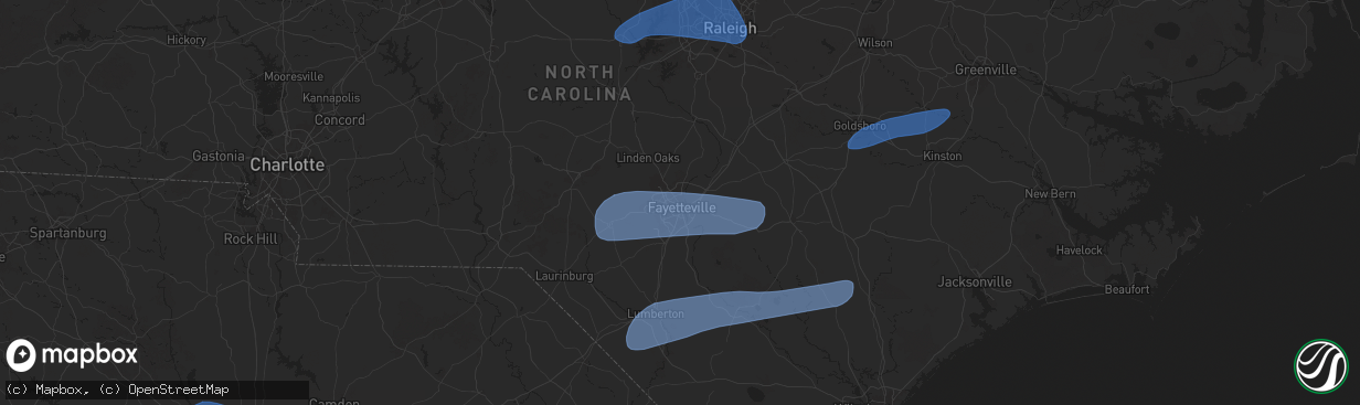 Hail map in Fayetteville, NC on February 16, 2025