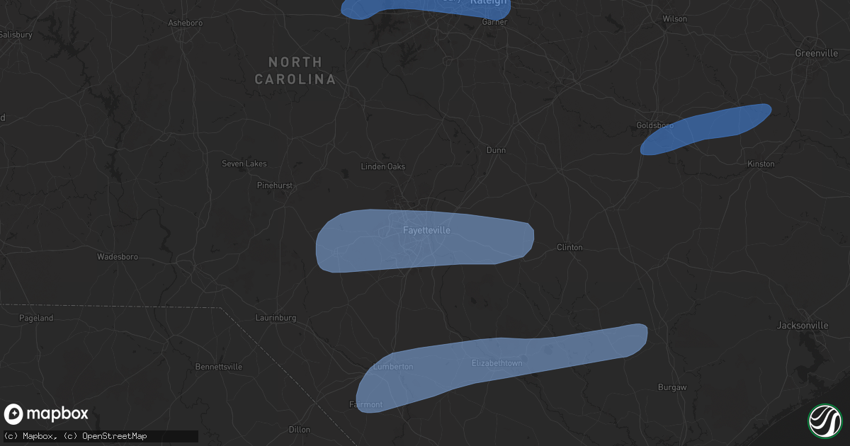 Hail map in Fayetteville, NC on February 16, 2025
