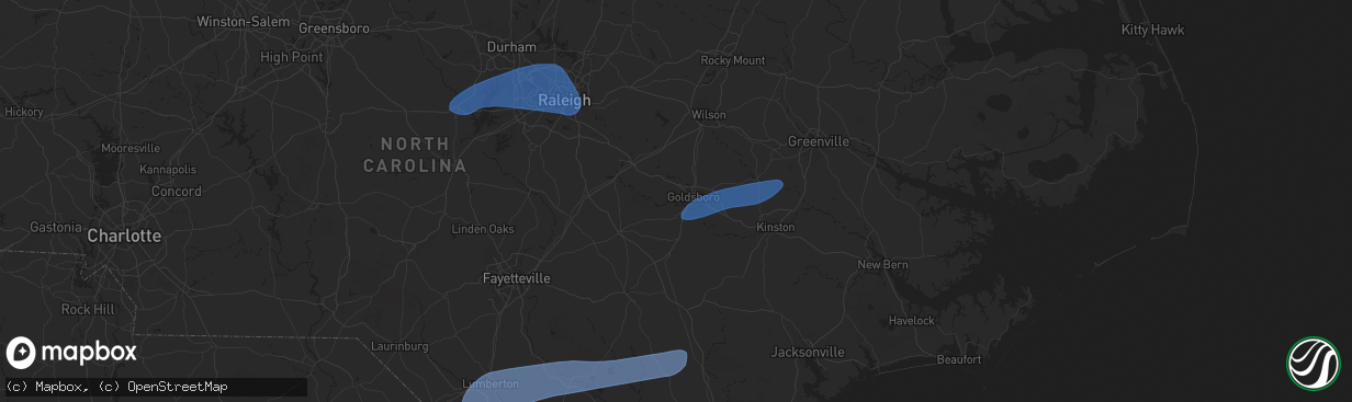 Hail map in Goldsboro, NC on February 16, 2025