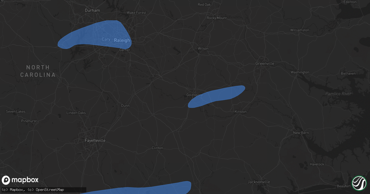 Hail map in Goldsboro, NC on February 16, 2025