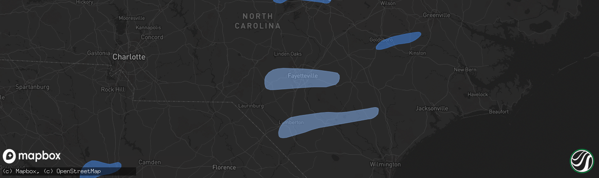 Hail map in Hope Mills, NC on February 16, 2025