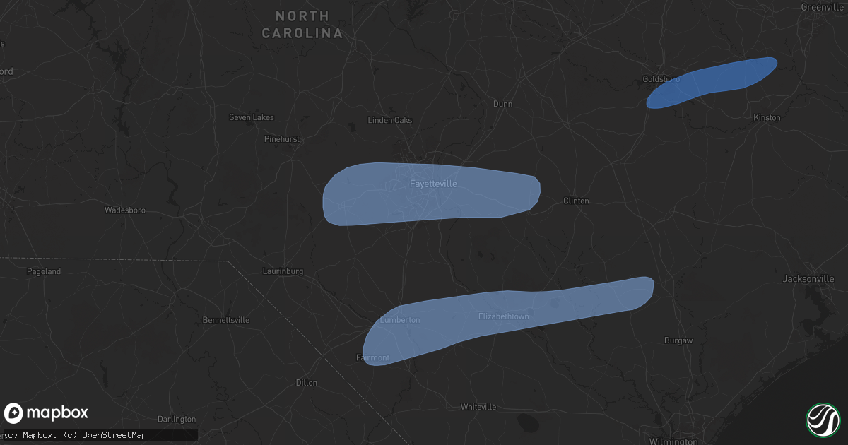 Hail map in Hope Mills, NC on February 16, 2025
