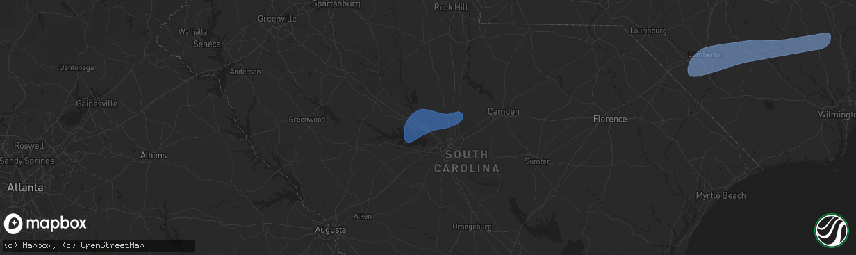 Hail map in Irmo, SC on February 16, 2025