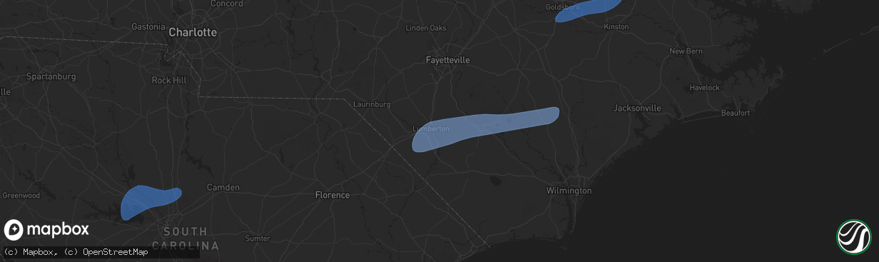 Hail map in Lumberton, NC on February 16, 2025