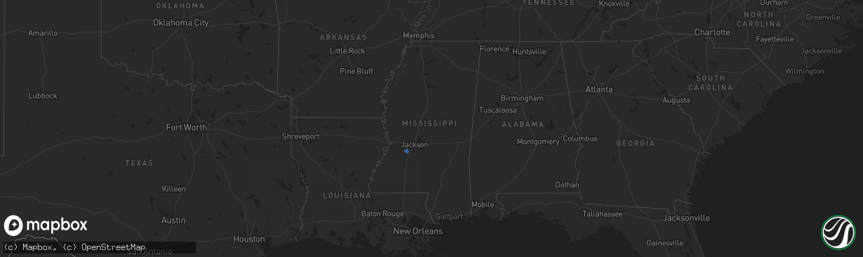 Hail map in Mississippi on February 16, 2025