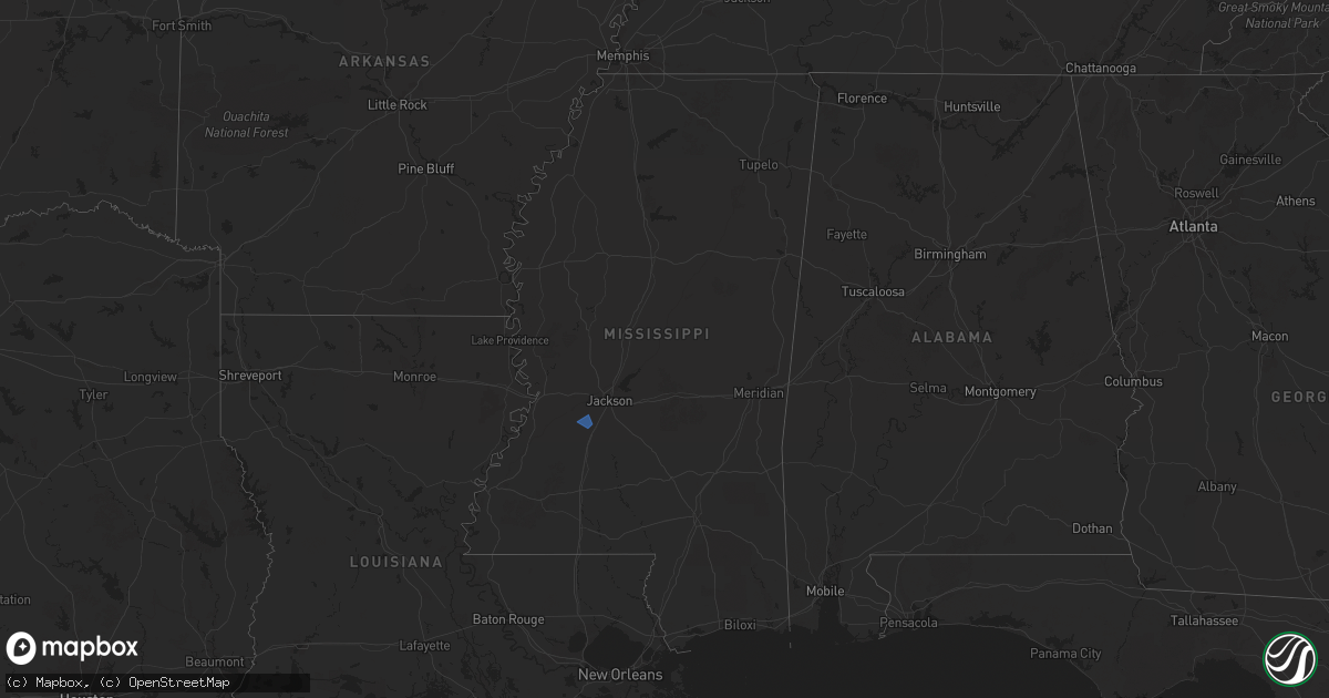 Hail map in Mississippi on February 16, 2025