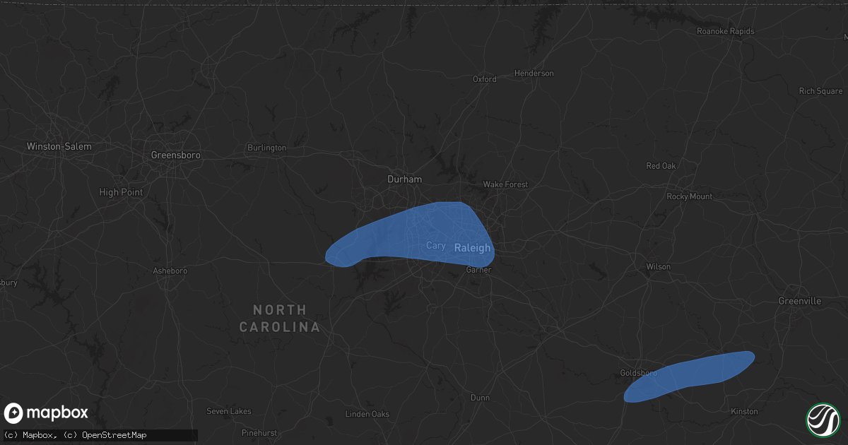 Hail map in Morrisville, NC on February 16, 2025
