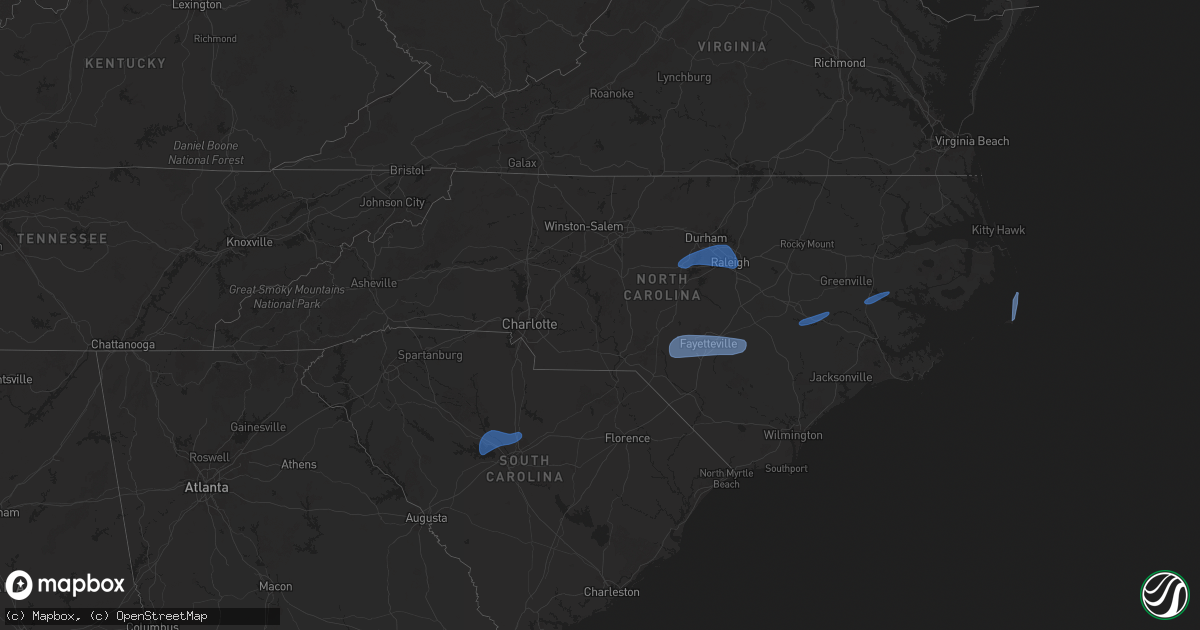 Hail map in North Carolina on February 16, 2025