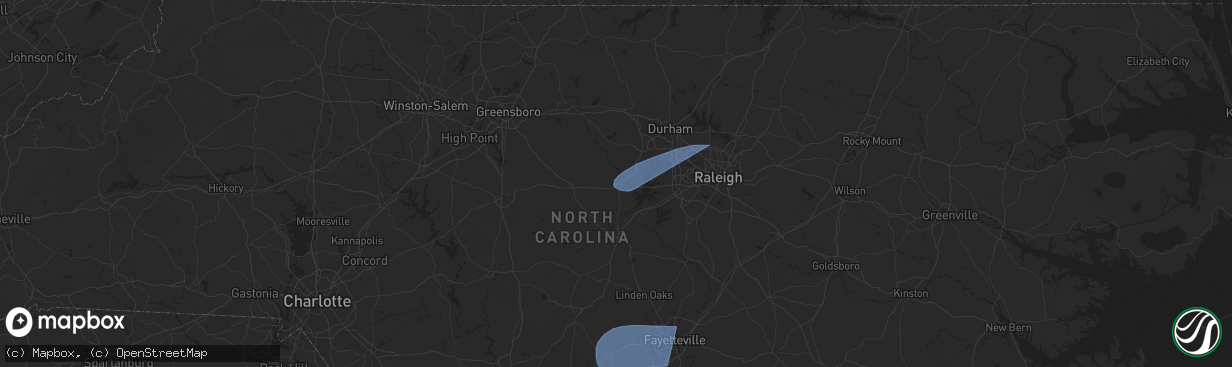 Hail map in Pittsboro, NC on February 16, 2025