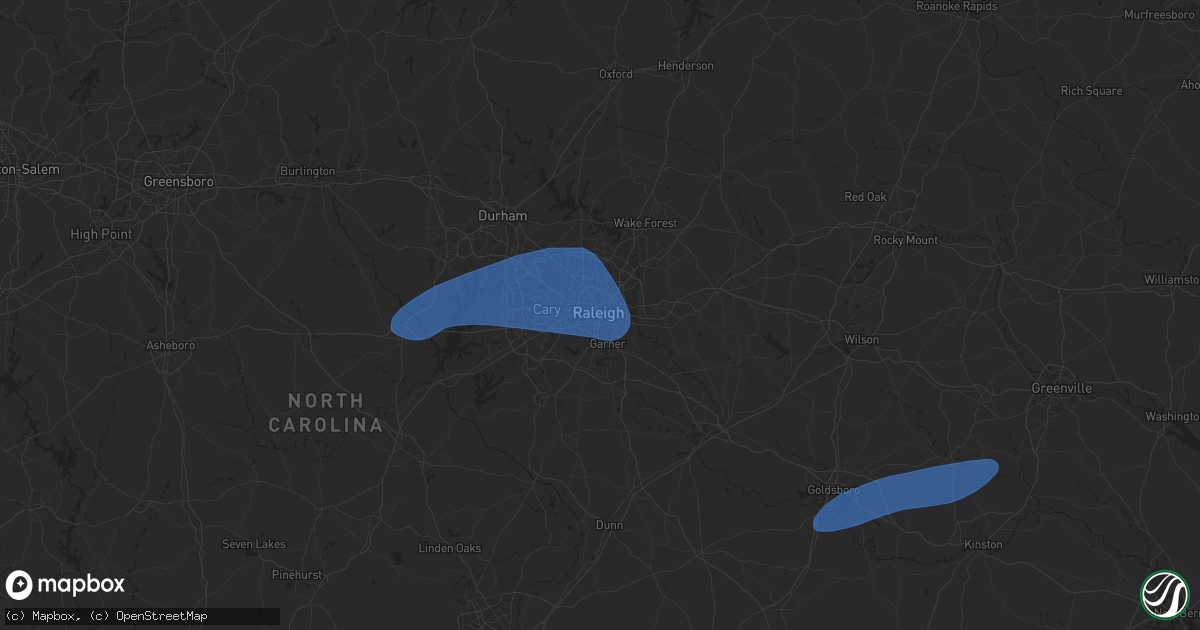 Hail map in Raleigh, NC on February 16, 2025