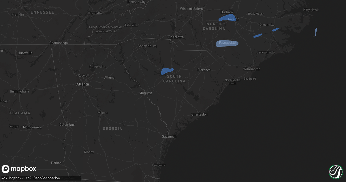 Hail map in South Carolina on February 16, 2025