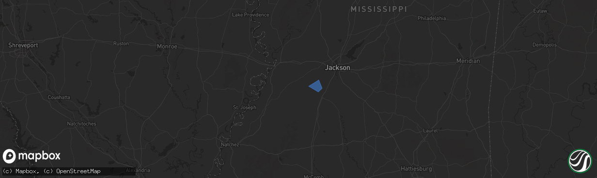 Hail map in Utica, MS on February 16, 2025