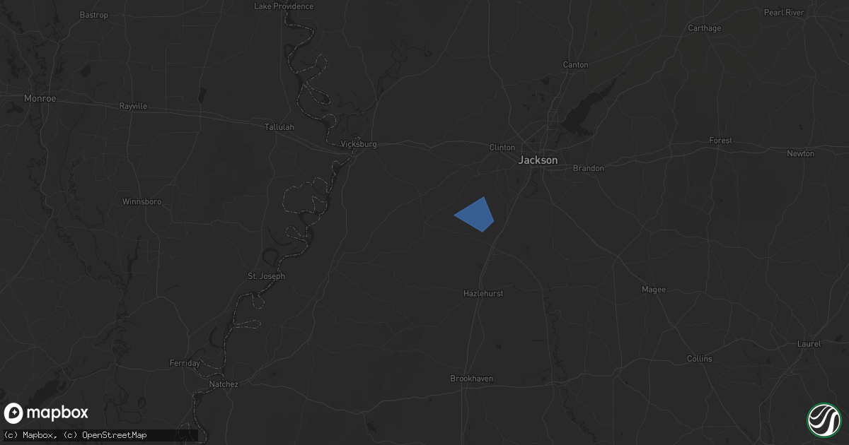 Hail map in Utica, MS on February 16, 2025