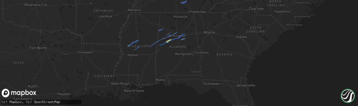 Hail map in Alabama on February 17, 2022