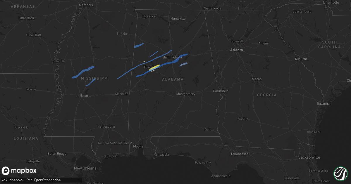 Hail map in Alabama on February 17, 2022