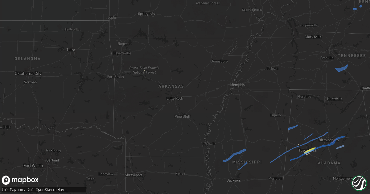Hail map in Arkansas on February 17, 2022