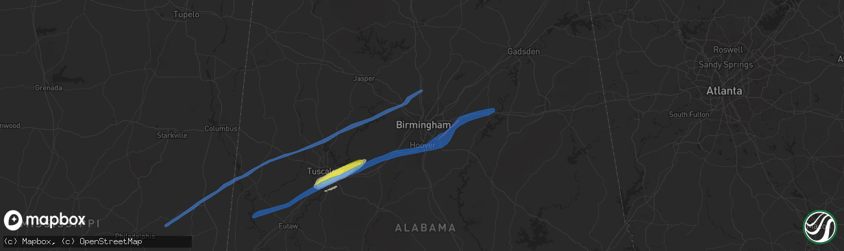 Hail map in Birmingham, AL on February 17, 2022