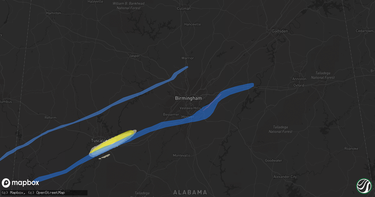 Hail map in Birmingham, AL on February 17, 2022
