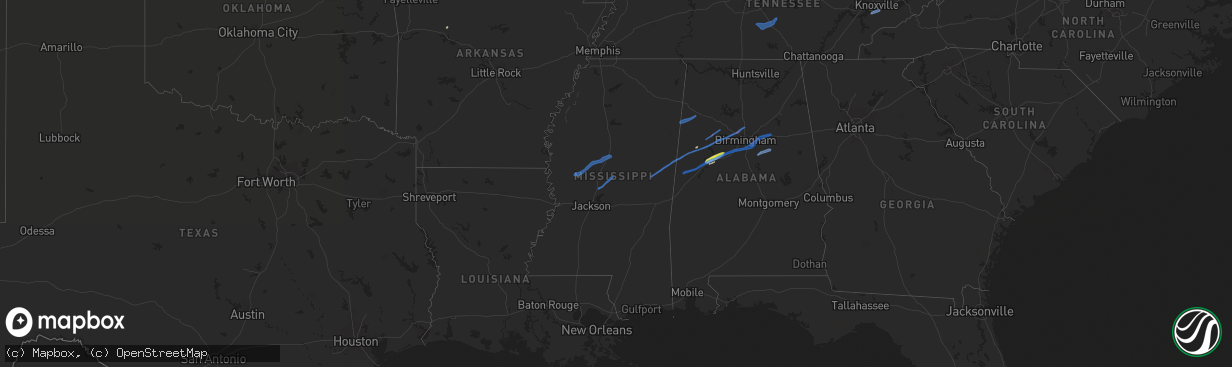 Hail map in Mississippi on February 17, 2022