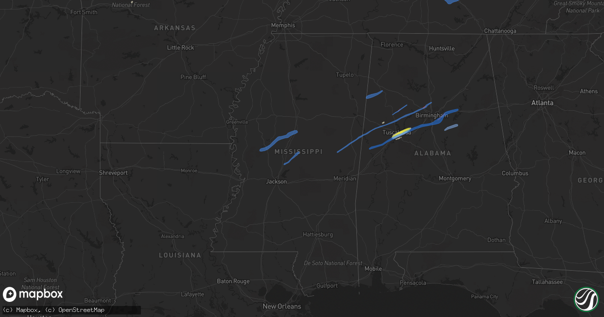 Hail map in Mississippi on February 17, 2022