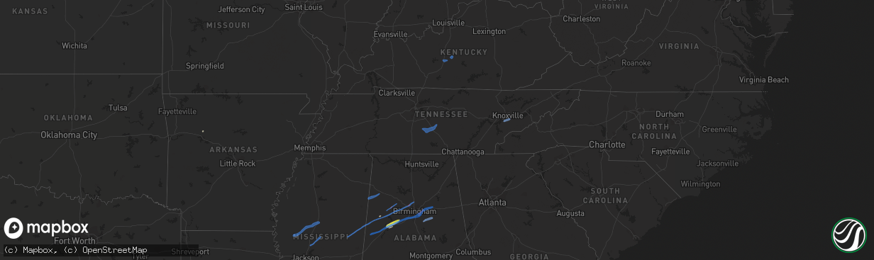 Hail map in Tennessee on February 17, 2022