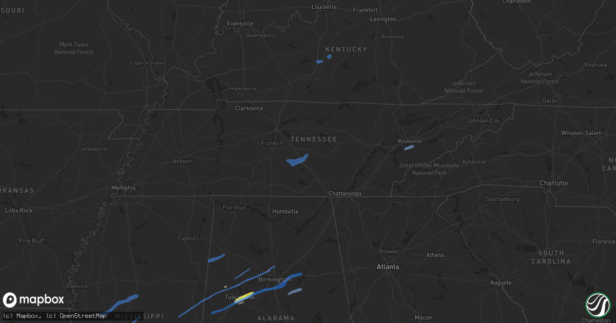 Hail map in Tennessee on February 17, 2022