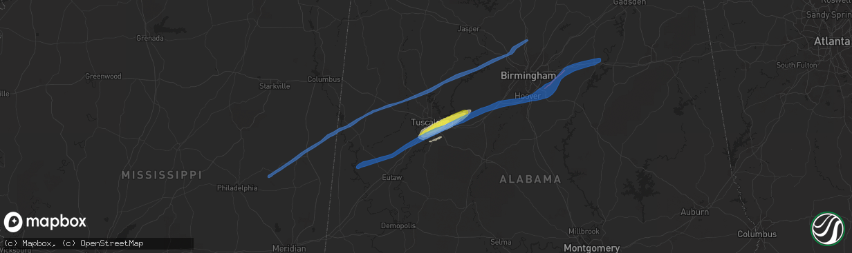 Hail map in Tuscaloosa, AL on February 17, 2022