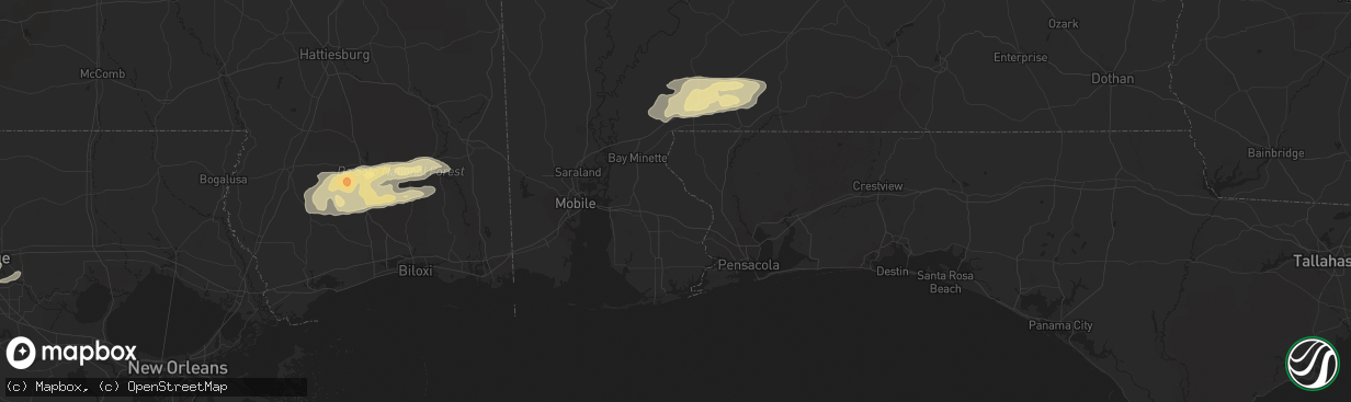 Hail map in Adel, GA on February 18, 2012