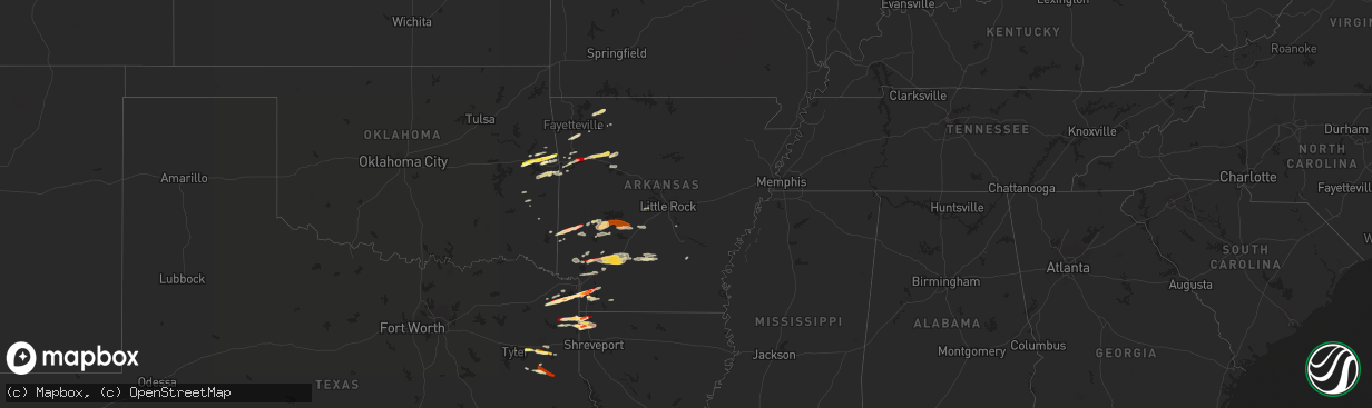 Hail map in Arkansas on February 18, 2013