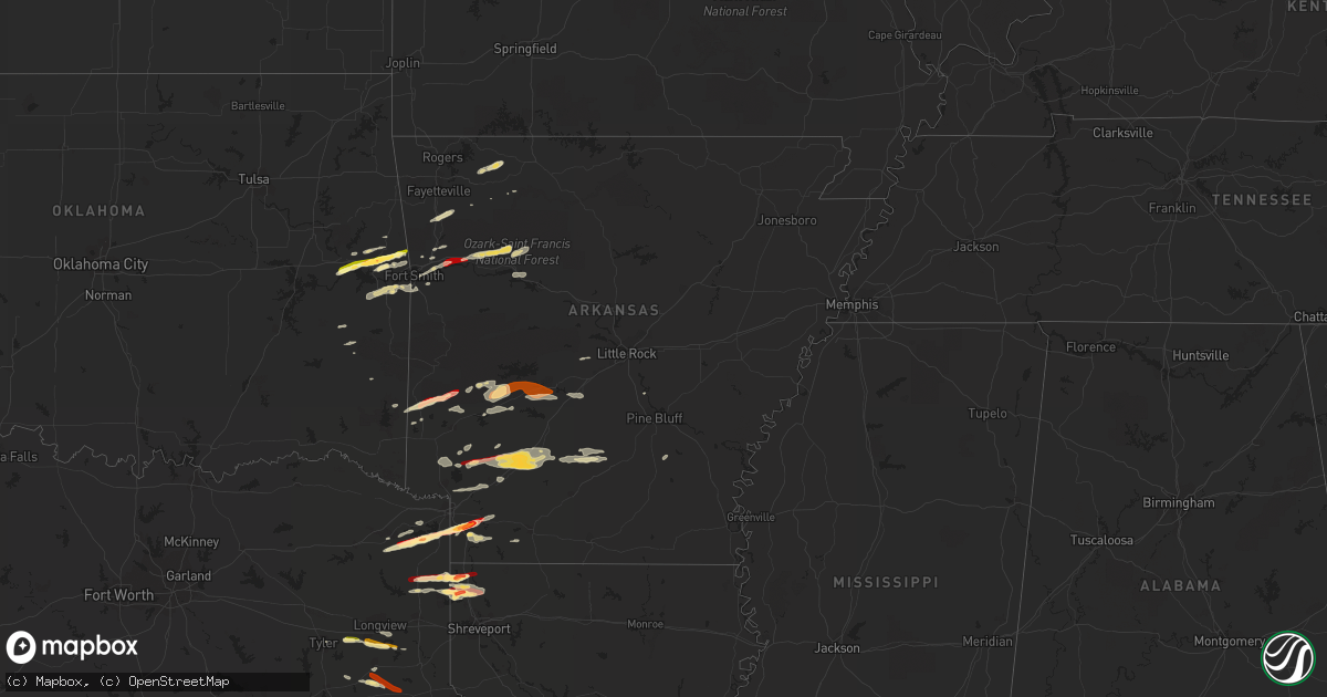 Hail map in Arkansas on February 18, 2013