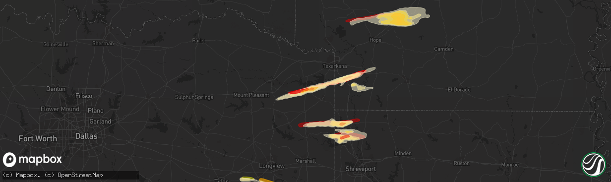 Hail map in Douglassville, TX on February 18, 2013