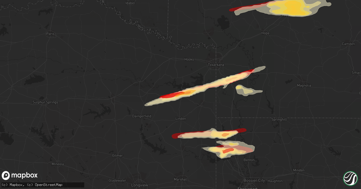 Hail map in Douglassville, TX on February 18, 2013
