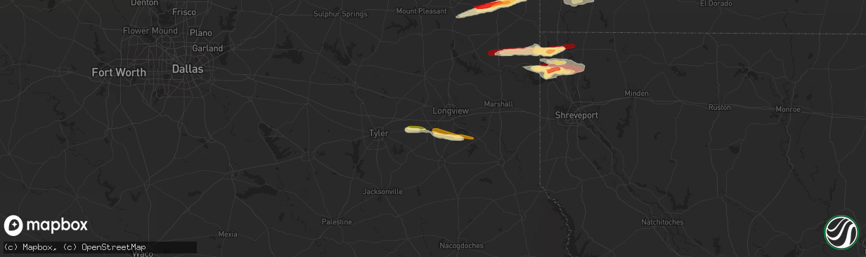 Hail map in Kilgore, TX on February 18, 2013