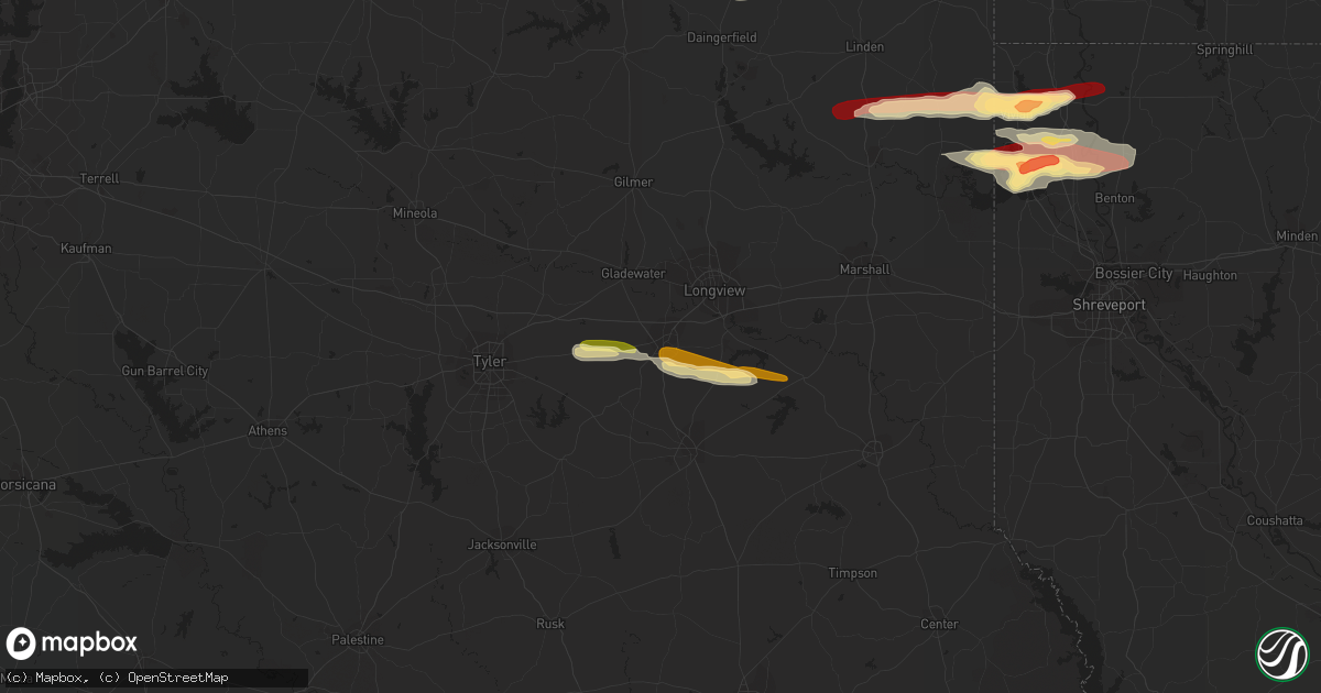 Hail map in Kilgore, TX on February 18, 2013