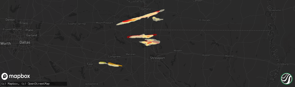 Hail map in Oil City, LA on February 18, 2013